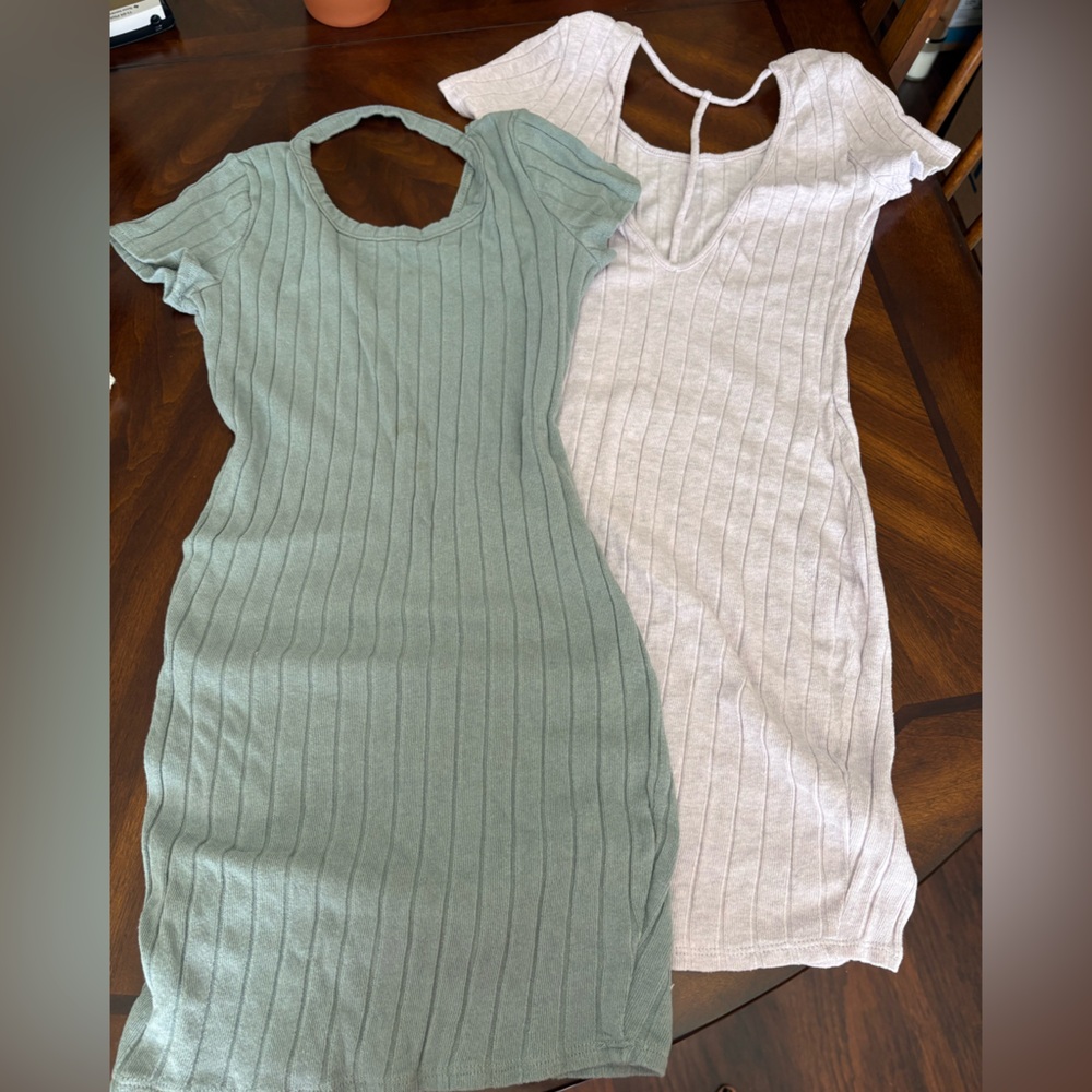 Charlotte Russe Ribbed Knit Bodycon Dress Duo - Sage Green & Light Cream